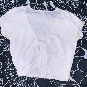 White garage front tie crop top